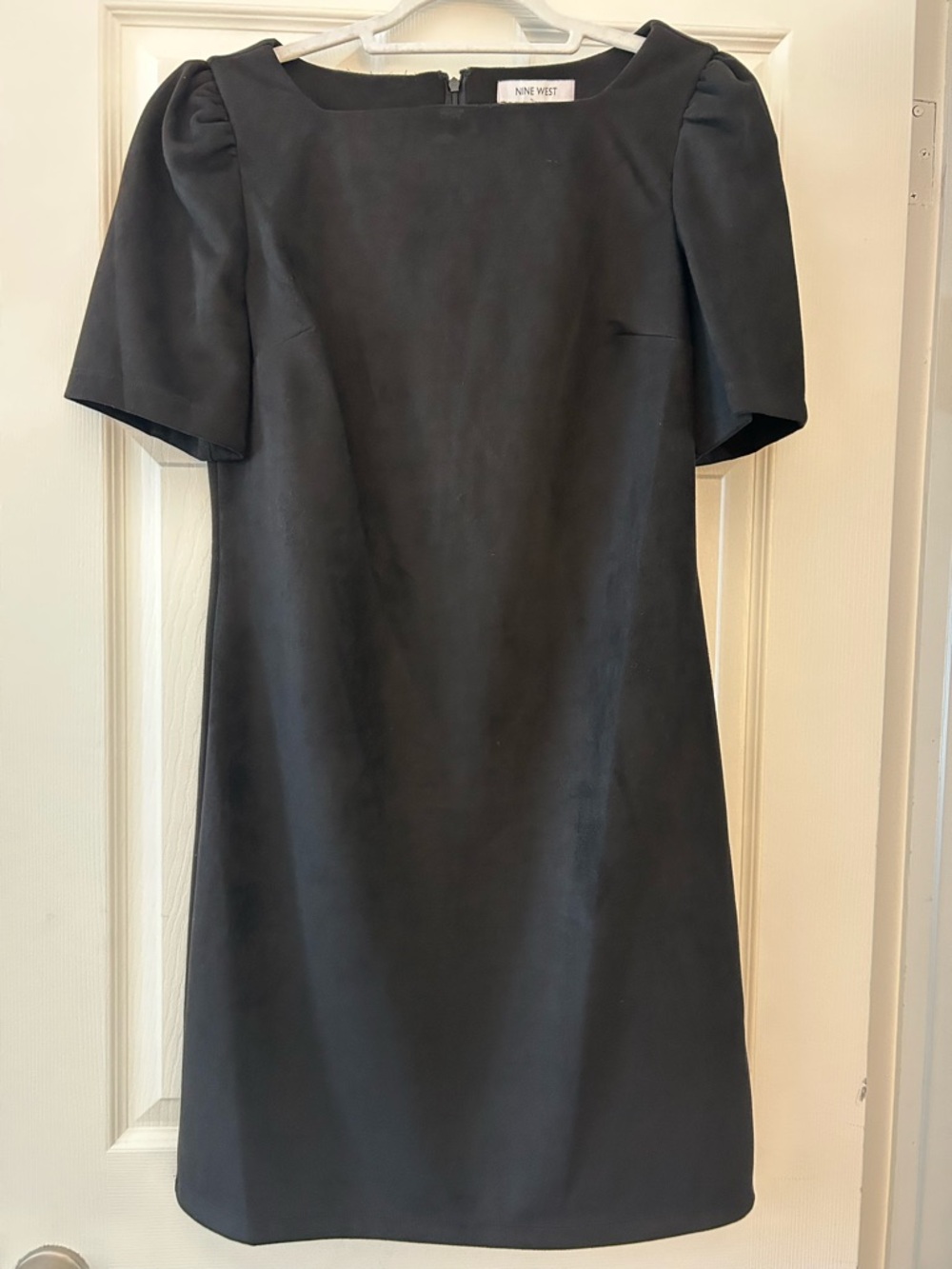 Nine West Black Short-Sleeve Puff Shoulder Square Neck Mini Dress